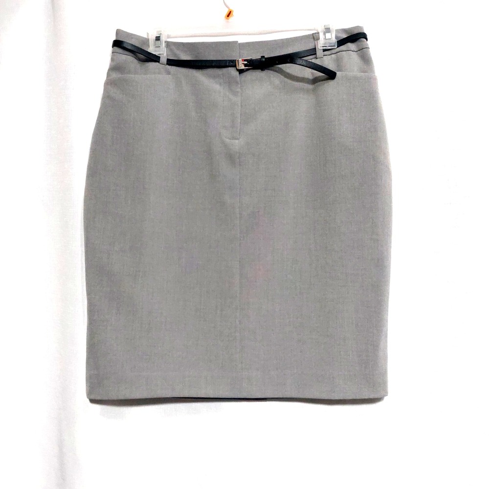Calvin Klein Womens 10P Gray Career Pencil Skirt Belted Pockets Lined Knee NWT